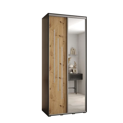 Šatní skříň YVONA 9 - 110/45 cm, černá / dub artisan / stříbrná