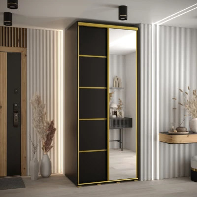Šatní skříň YVONA 5 - 120/60 cm, černá / zlatá