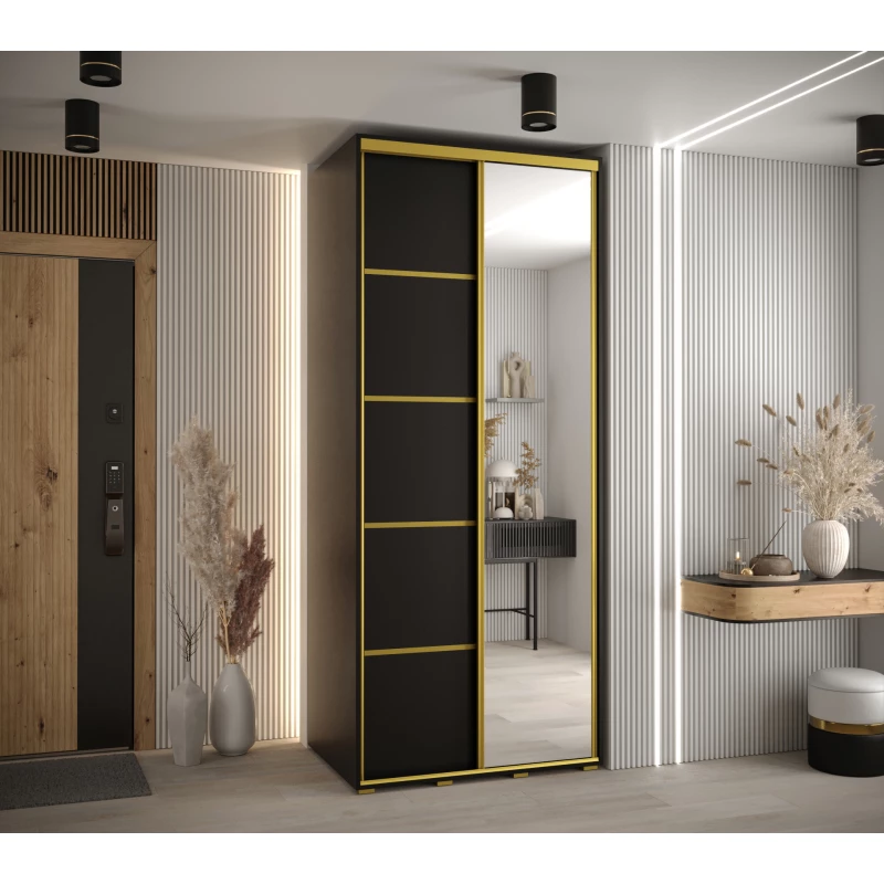 Šatní skříň YVONA 5 - 120/60 cm, černá / zlatá
