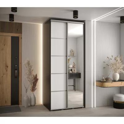 Šatní skříň YVONA 5 - 120/60 cm, černá / bílá / stříbrná