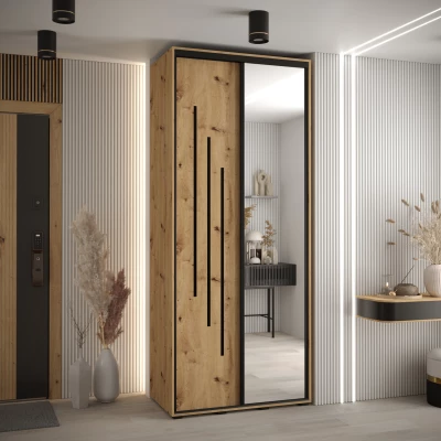 Šatní skříň YVONA 9 - 120/45 cm, dub artisan / černá