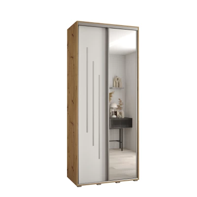 Šatní skříň YVONA 9 - 120/45 cm, dub artisan / bílá / stříbrná