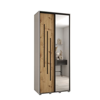 Šatní skříň YVONA 9 - 120/45 cm, bílá / dub artisan / černá