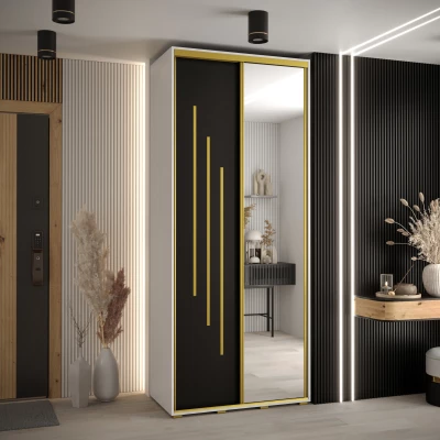 Šatní skříň YVONA 9 - 120/45 cm, bílá / černá / zlatá