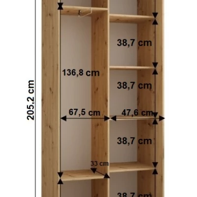 Šatní skříň YVONA 9 - 120/45 cm, bílá / černá / stříbrná