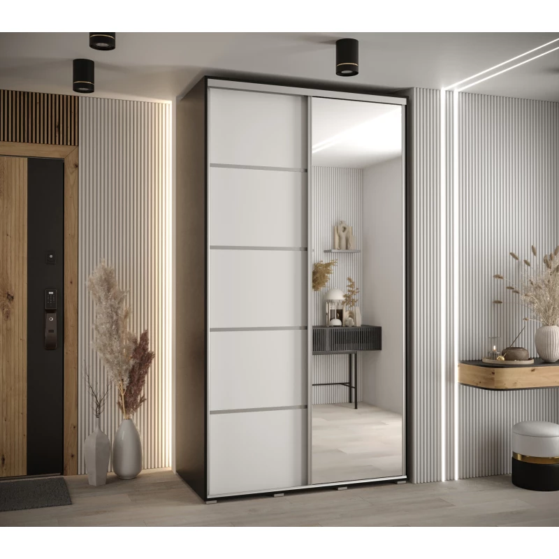 Šatní skříň YVONA 5 - 130/60 cm, černá / bílá / stříbrná