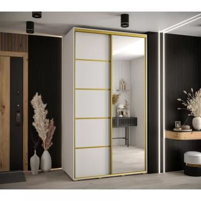 Šatní skříň YVONA 5 - 130/60 cm, bílá / zlatá