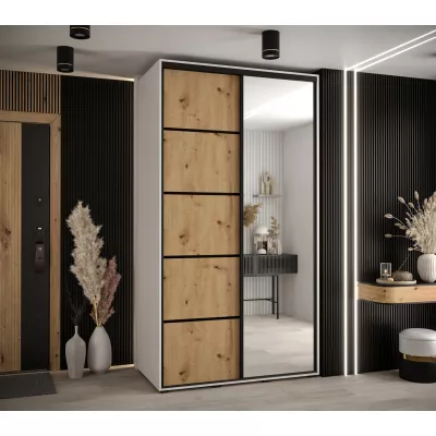 Šatní skříň YVONA 5 - 130/60 cm, bílá / dub artisan / černá