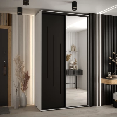 Šatní skříň YVONA 9 - 130/45 cm, bílá / černá / černá