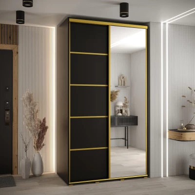 Šatní skříň YVONA 5 - 140/60 cm, černá / zlatá