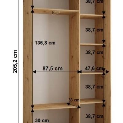 Šatní skříň YVONA 9 - 140/45 cm, dub artisan / stříbrná