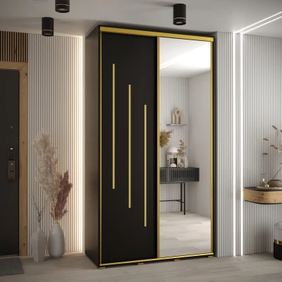 Šatní skříň YVONA 9 - 140/45 cm, černá / zlatá