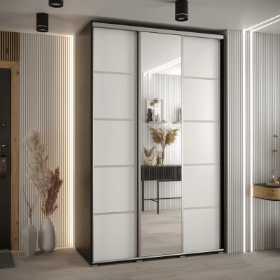 Šatní skříň YVONA 5 - 150/60 cm, černá / bílá / stříbrná