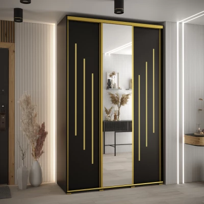 Šatní skříň YVONA 9 - 150/45 cm, černá / zlatá