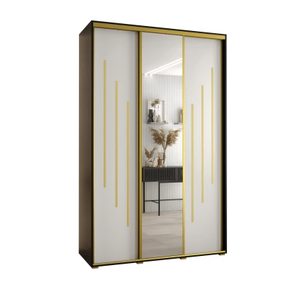 Šatní skříň YVONA 9 - 150/45 cm, černá / bílá / zlatá