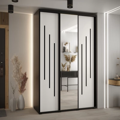 Šatní skříň YVONA 9 - 150/45 cm, černá / bílá / černá