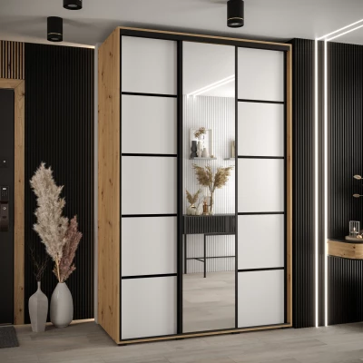 Šatní skříň YVONA 5 - 160/60 cm, dub artisan / bílá / černá