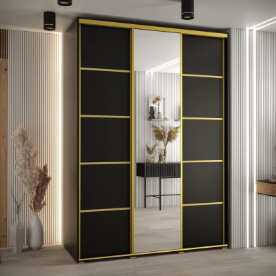 Šatní skříň YVONA 5 - 170/60 cm, černá / zlatá