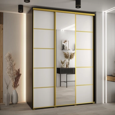 Šatní skříň YVONA 5 - 170/60 cm, černá / bílá / zlatá