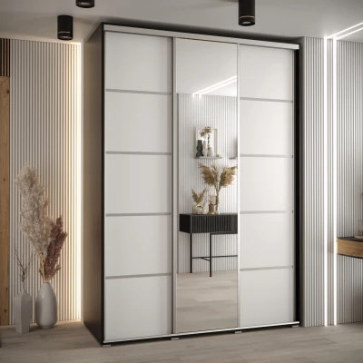 Šatní skříň YVONA 5 - 170/60 cm, černá / bílá / stříbrná