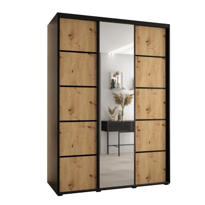 Šatní skříň YVONA 5 - 170/60 cm, černá / dub artisan / černá