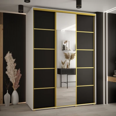 Šatní skříň YVONA 5 - 170/60 cm, bílá / černá / zlatá