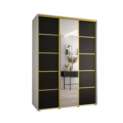 Šatní skříň YVONA 5 - 170/60 cm, bílá / černá / zlatá