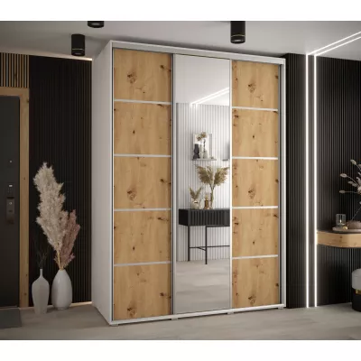Šatní skříň YVONA 5 - 170/60 cm, bílá / dub artisan / stříbrná