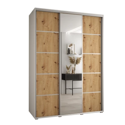 Šatní skříň YVONA 5 - 170/60 cm, bílá / dub artisan / stříbrná