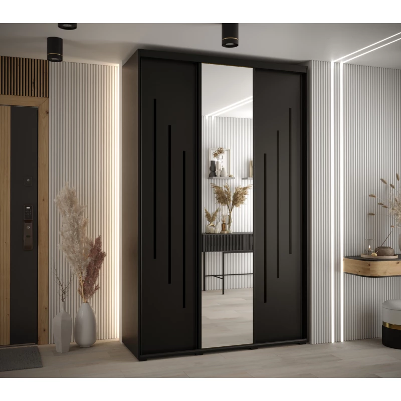 Šatní skříň YVONA 9 - 160/45 cm, černá / černá