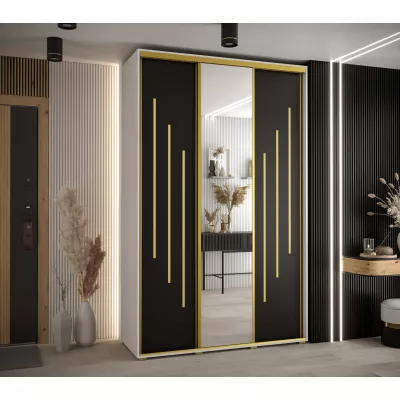 Šatní skříň YVONA 9 - 160/45 cm, bílá / černá / zlatá