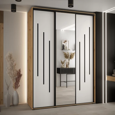 Šatní skříň YVONA 9 - 170/45 cm, dub artisan / bílá / černá