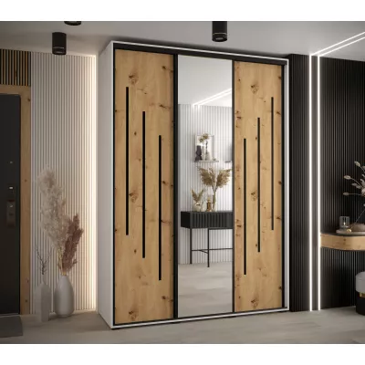 Šatní skříň YVONA 9 - 170/45 cm, bílá / dub artisan / černá