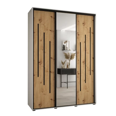 Šatní skříň YVONA 9 - 170/45 cm, bílá / dub artisan / černá