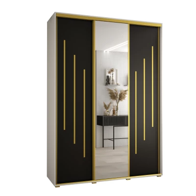 Šatní skříň YVONA 9 - 170/45 cm, bílá / černá / zlatá