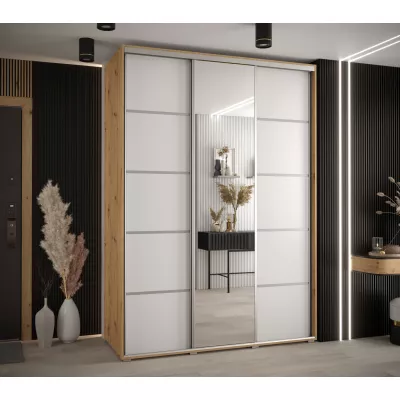 Šatní skříň YVONA 5 - 180/60 cm, dub artisan / bílá / stříbrná