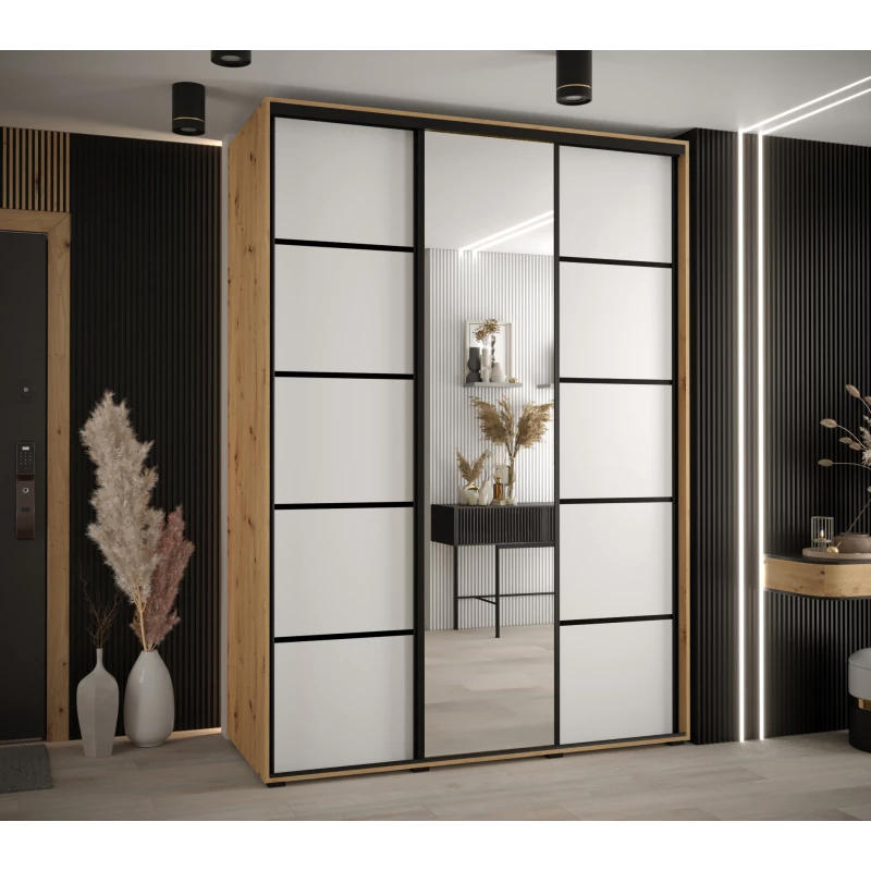 Šatní skříň YVONA 5 - 180/60 cm, dub artisan / bílá / černá