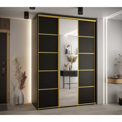 Šatní skříň YVONA 5 - 180/60 cm, černá / zlatá