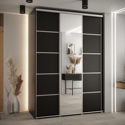 Šatní skříň YVONA 5 - 180/60 cm, černá / stříbrná