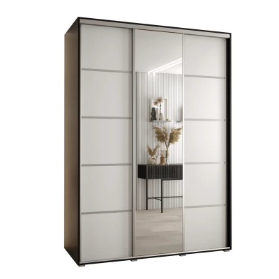 Šatní skříň YVONA 5 - 180/60 cm, černá / bílá / stříbrná