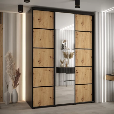 Šatní skříň YVONA 5 - 180/60 cm, černá / dub artisan / černá