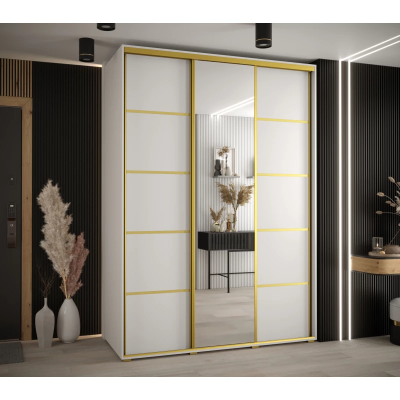 Šatní skříň YVONA 5 - 180/60 cm, bílá / zlatá