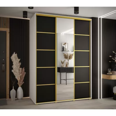 Šatní skříň YVONA 5 - 180/60 cm, bílá / černá / zlatá