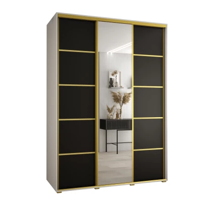 Šatní skříň YVONA 5 - 180/60 cm, bílá / černá / zlatá
