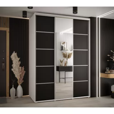 Šatní skříň YVONA 5 - 180/60 cm, bílá / černá / stříbrná