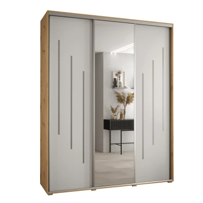 Šatní skříň YVONA 9 - 190/45 cm, dub artisan / bílá / stříbrná