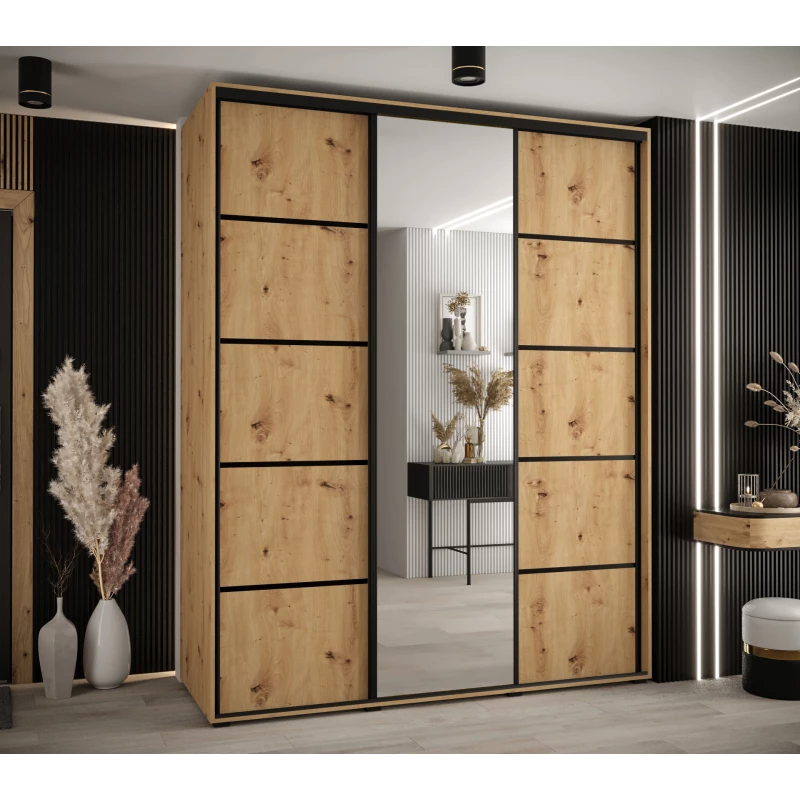 Šatní skříň YVONA 5 - 190/60 cm, dub artisan / černá