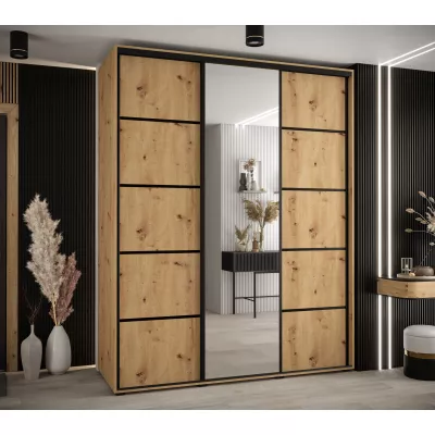 Šatní skříň YVONA 5 - 190/60 cm, dub artisan / černá