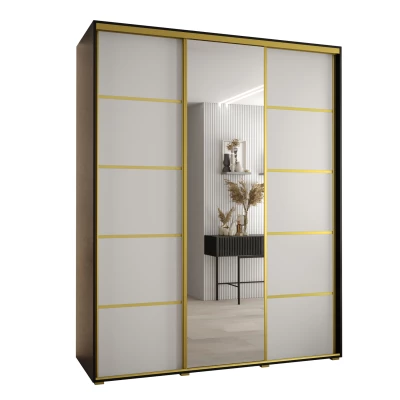 Šatní skříň YVONA 5 - 190/60 cm, černá / bílá / zlatá