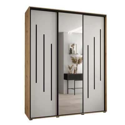 Šatní skříň YVONA 9 - 190/45 cm, dub artisan / bílá / černá